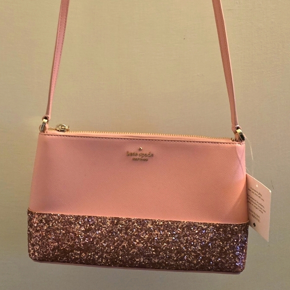 NWT! Kate Spade Pink Crossbody Bag w Metallic Sheen! Glitter bags no longer made - Picture 2 of 9